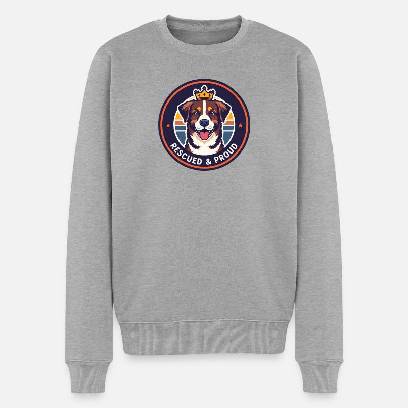 Rescued & Proud Round Dog Emblem - Männer Premium Bio Pullover - Grau meliert