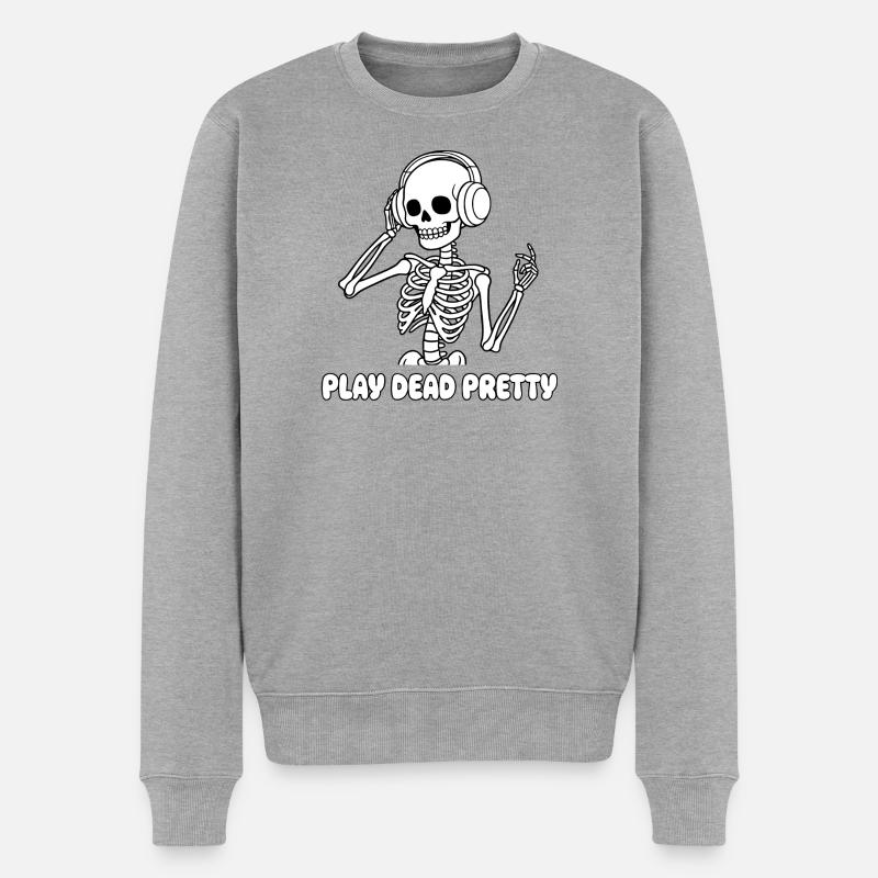 Skelett mit Kopfhörern - Männer Premium Bio Pullover - Grau meliert