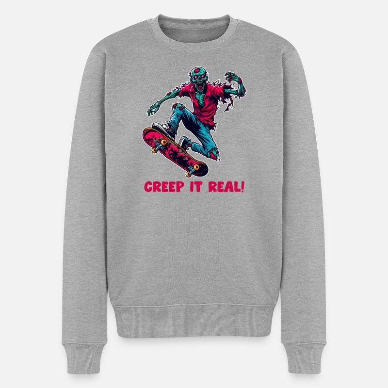 Zombie Skateboarder Neon Horror - Männer Premium Bio Pullover - Grau meliert