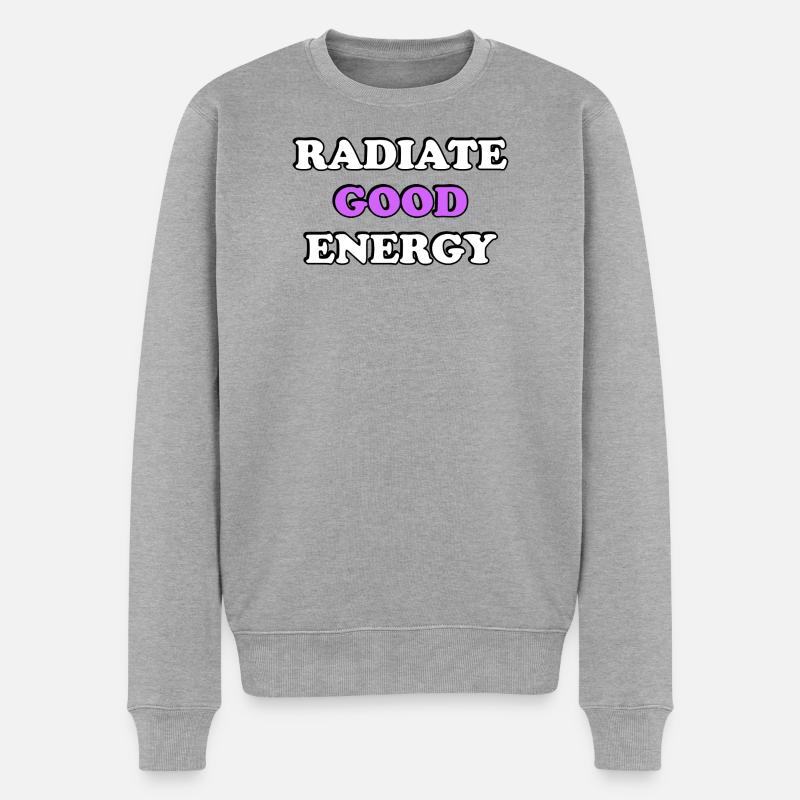 Gute Energie ausstrahlen Typografie - Männer Premium Bio Pullover - Grau meliert