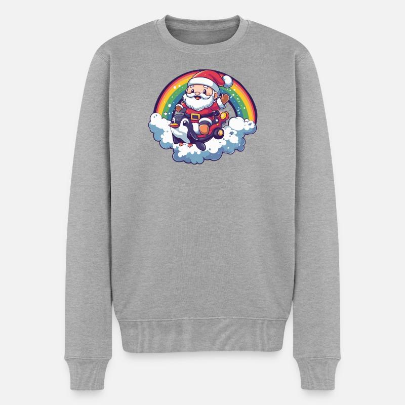 Pinguin Weihnachtsmann Weihnachten - Männer Premium Bio Pullover - Grau meliert