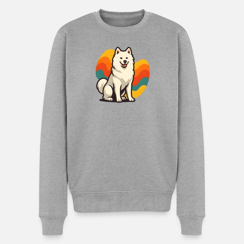 Samojede Hundeprisma Retro Wave - Männer Premium Bio Pullover - Grau meliert
