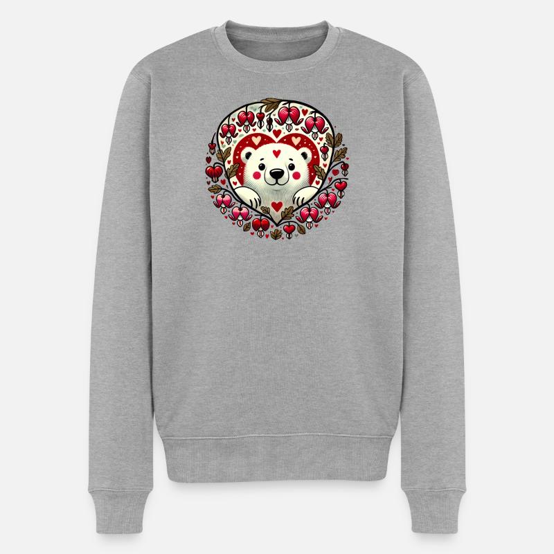 Herzlichter Bär in Liebesrahmen - Männer Premium Bio Pullover - Grau meliert