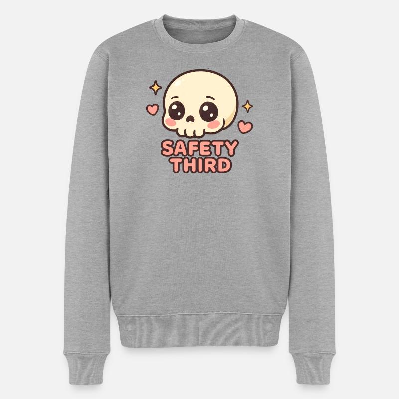 Safety Third Totenkopf Lustig Safety Third - Männer Premium Bio Pullover - Grau meliert