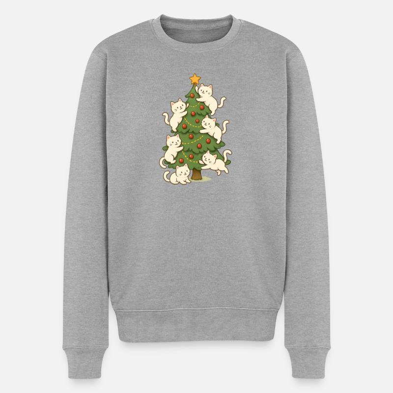 Katze Weihnachtsbaum Laune, Kätzchen - Männer Premium Bio Pullover - Grau meliert
