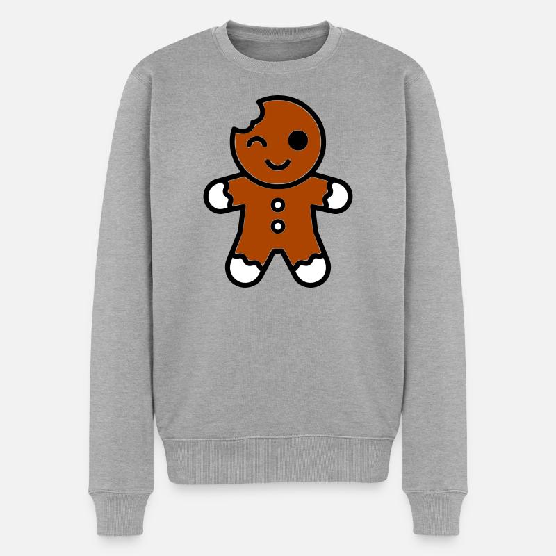 lustiger angebissener lebkuchenmann weihnachten - Männer Premium Bio Pullover - Grau meliert