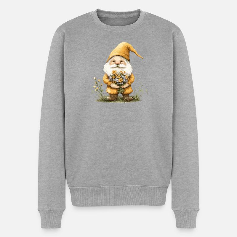Gnome avec panier de fleurs - Pull Premium bio Homme - gris chiné
