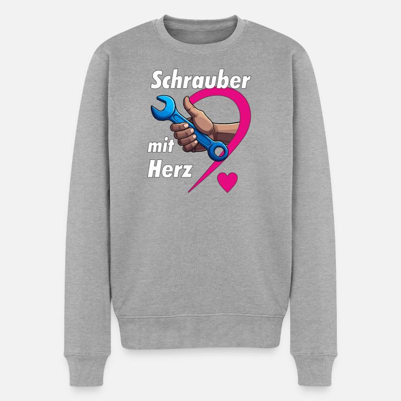 Schrauber mit HERZ - Männer Premium Bio Pullover - Grau meliert