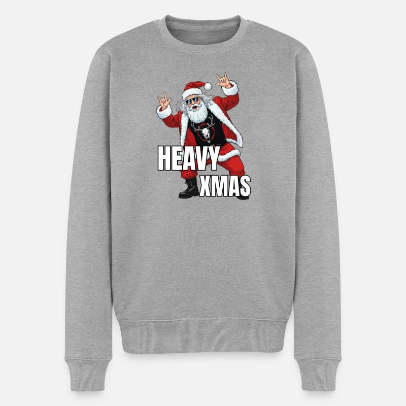 Headbangender Santa - Heavy Xmas - Männer Premium Bio Pullover - Grau meliert
