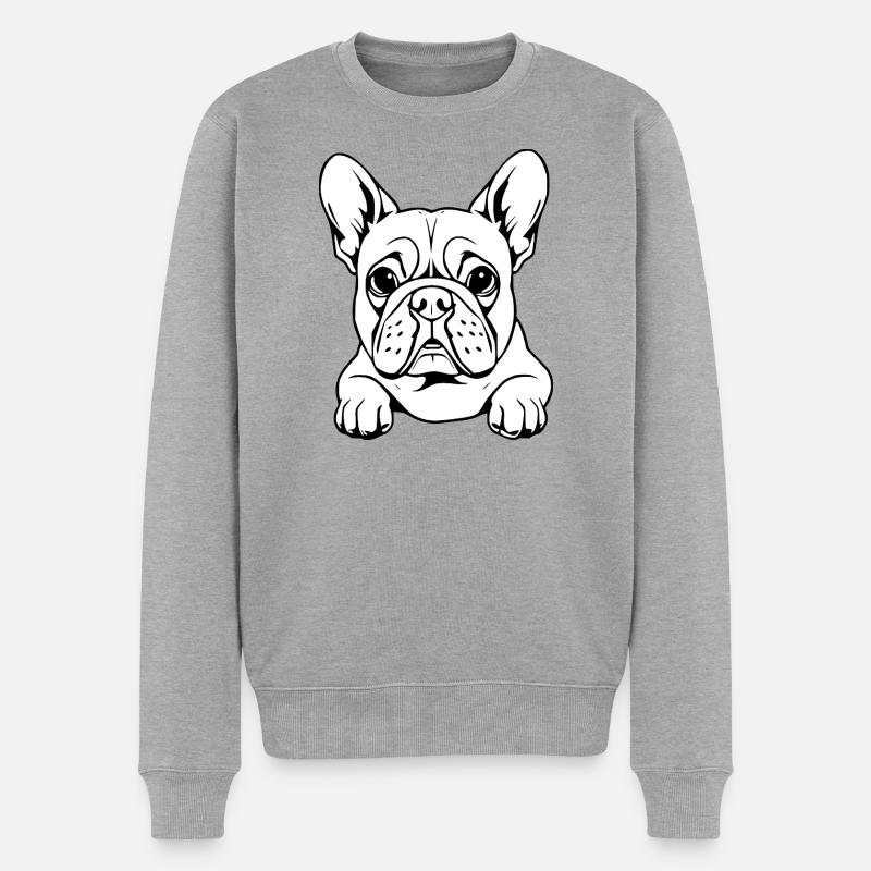 Bulldogge weiß - Männer Premium Bio Pullover - Grau meliert