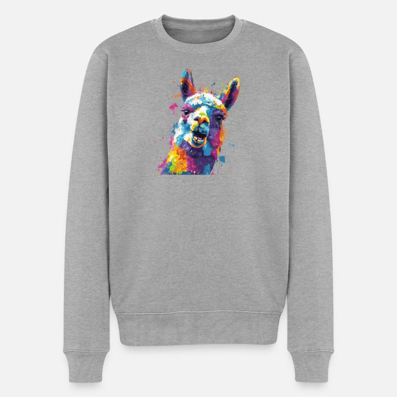 Llama Farbexplosion - Männer Premium Bio Pullover - Grau meliert