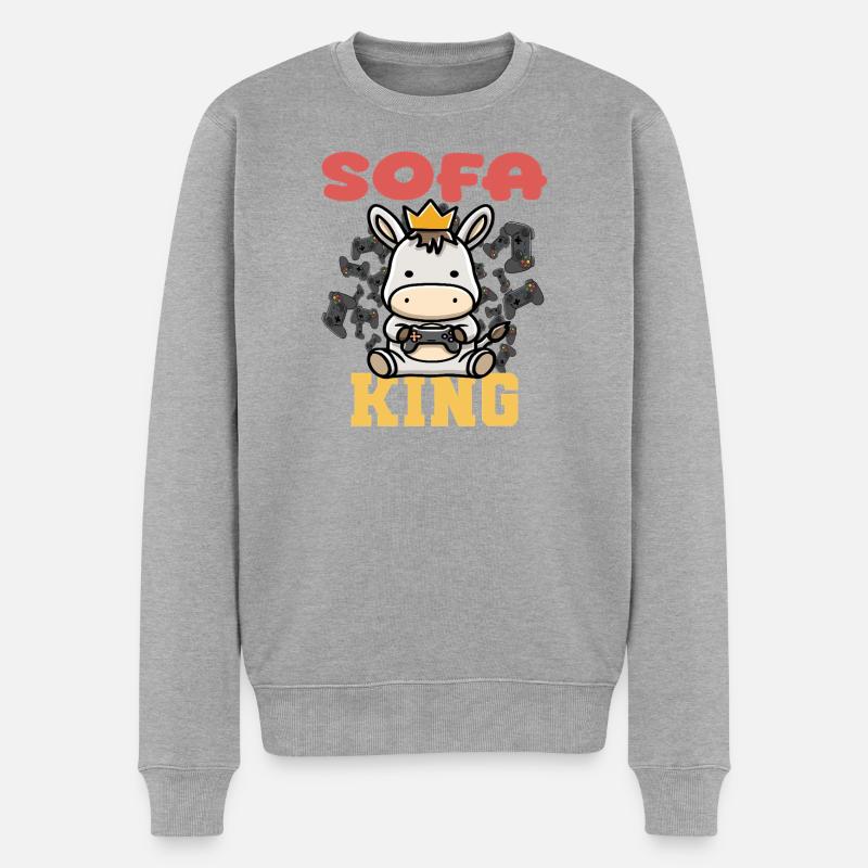 Sofa King gamen - Männer Premium Bio Pullover - Grau meliert