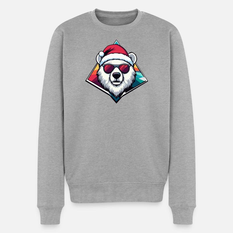 Polar Bär Santa  - Männer Premium Bio Pullover - Grau meliert