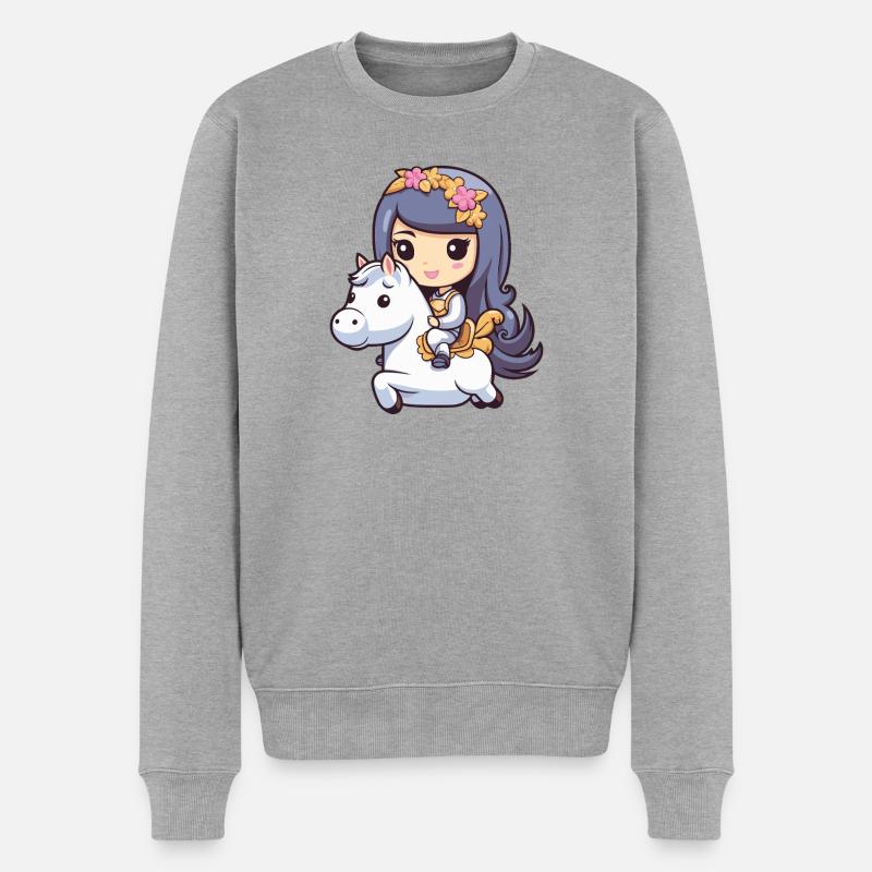 Prinzessin Pferd Comic - Männer Premium Bio Pullover - Grau meliert