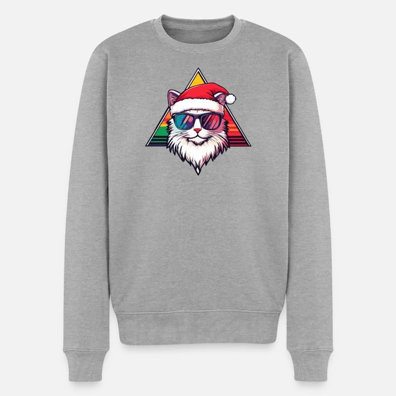Katze Santa Weihnachten - Männer Premium Bio Pullover - Grau meliert