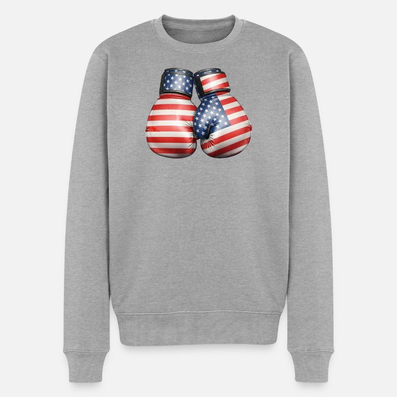 Gants de boxe des drapeaux américains - Pull Premium bio Homme - gris chiné