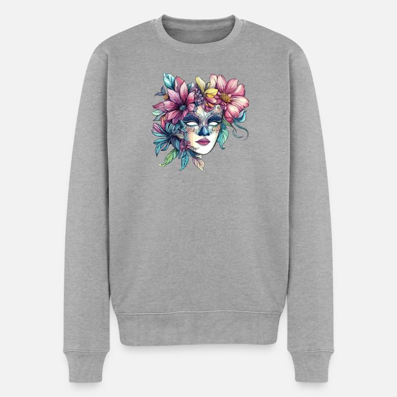 Blumenmaske im Maskenball-Stil - Männer Premium Bio Pullover - Grau meliert