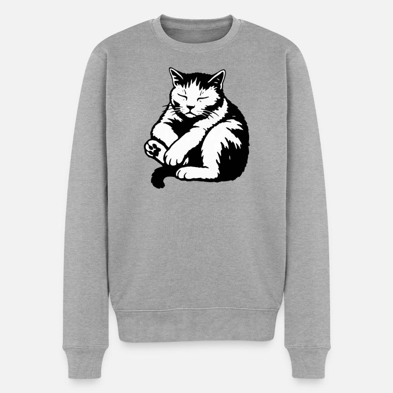 Schlafende Katzen-Silhouette - Männer Premium Bio Pullover - Grau meliert