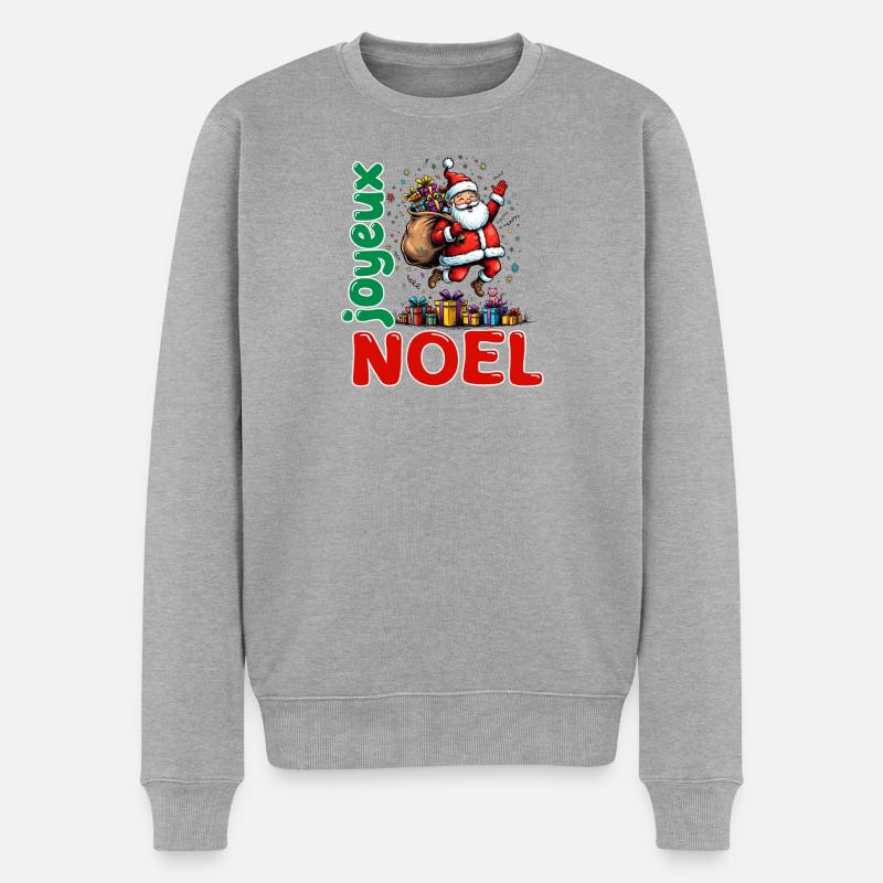 Frohe Weihnachts-Weihnachtsmann-Cartoon-Geschenke - Männer Premium Bio Pullover - Grau meliert
