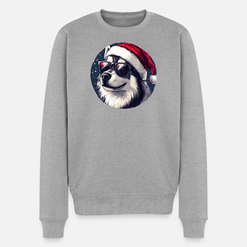Siberian Husky Santa Sonnenbrille - Männer Premium Bio Pullover - Grau meliert