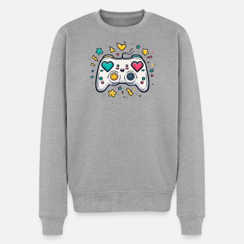 Conception de jeu Heart Controller Neon - Pull Premium bio Homme - gris chiné