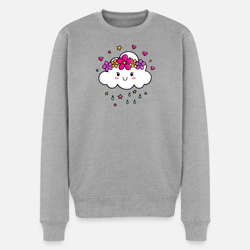 Wolke mit Blumenkrone - Männer Premium Bio Pullover - Grau meliert