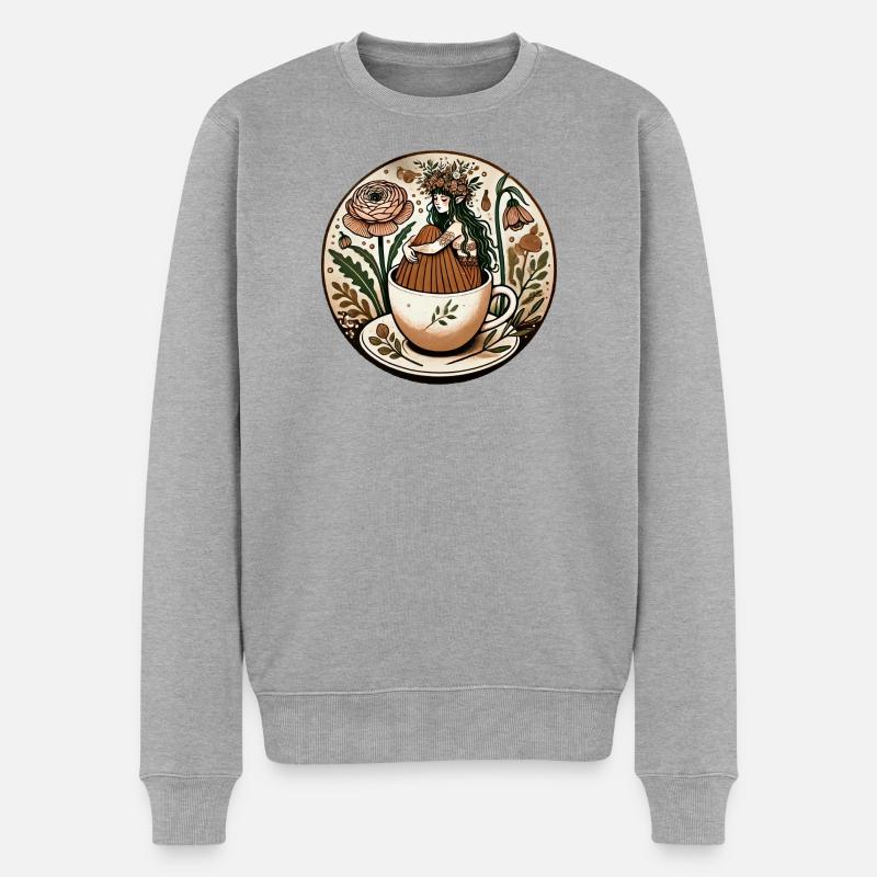 Florale Teetassenjungfrau - Männer Premium Bio Pullover - Grau meliert
