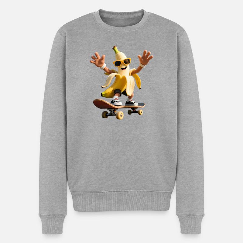 Coole Skateboard-Banane - Männer Premium Bio Pullover - Grau meliert
