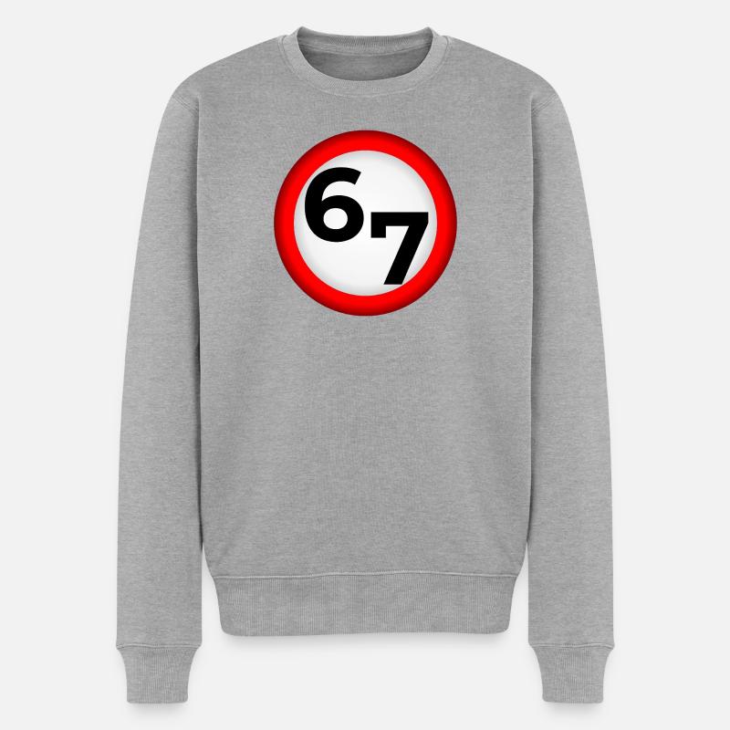 Sechs Sieben 67 Verbotsschild - Männer Premium Bio Pullover - Grau meliert