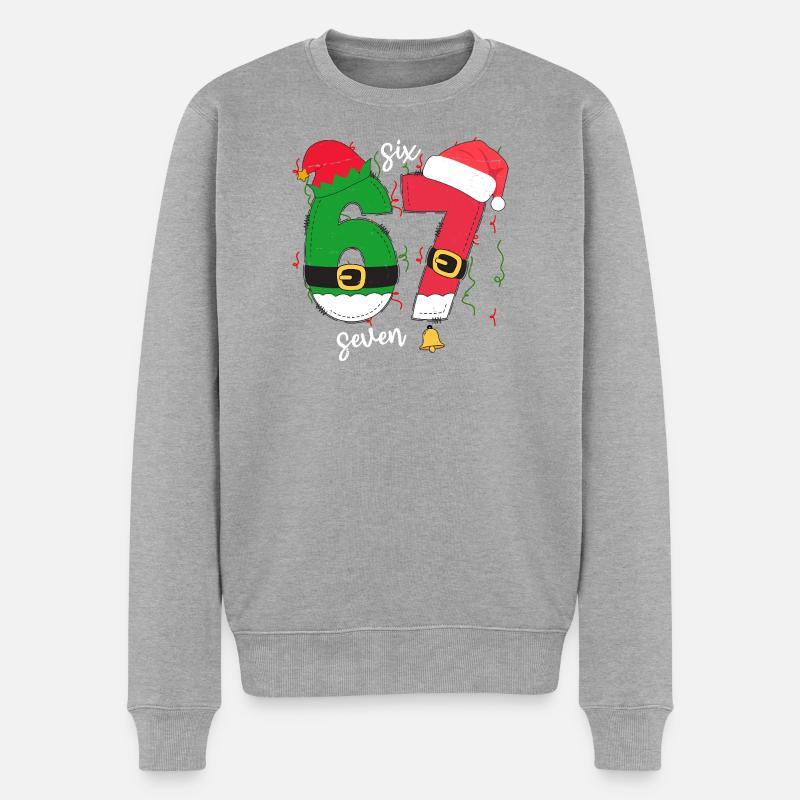 Funny 6-7 Meme Six Seven Xmas - Männer Premium Bio Pullover - Grau meliert