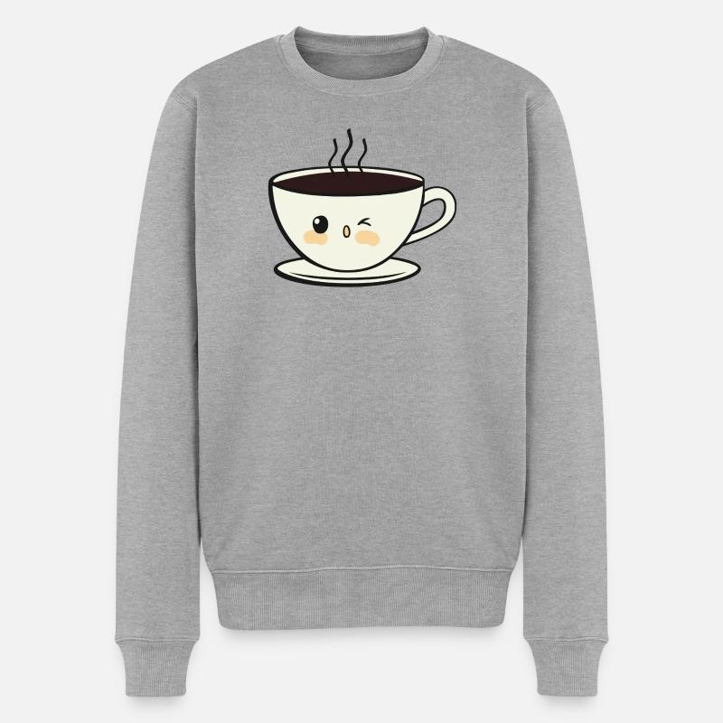 Lächeln Kaffeetasse - Männer Premium Bio Pullover - Grau meliert