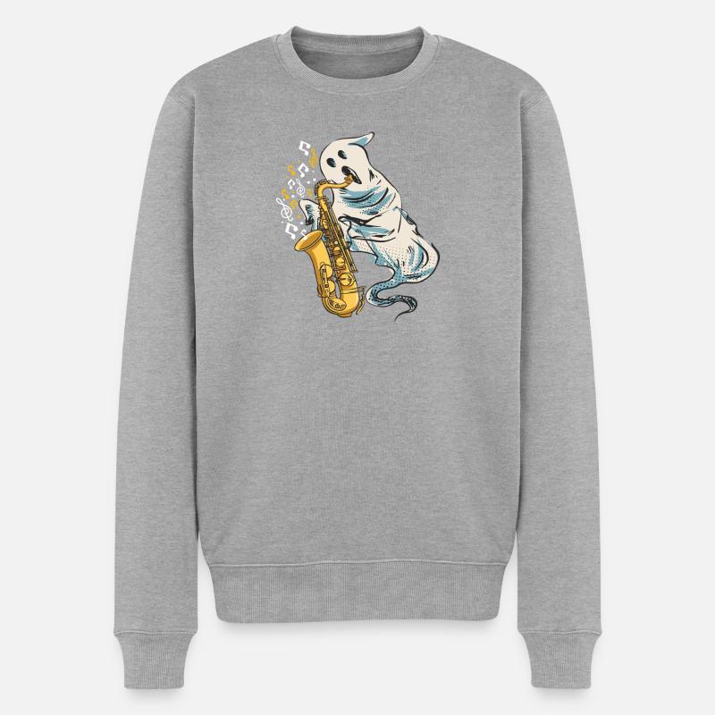 Gespenstisches Saxophon Saxophonist Geist - Männer Premium Bio Pullover - Grau meliert