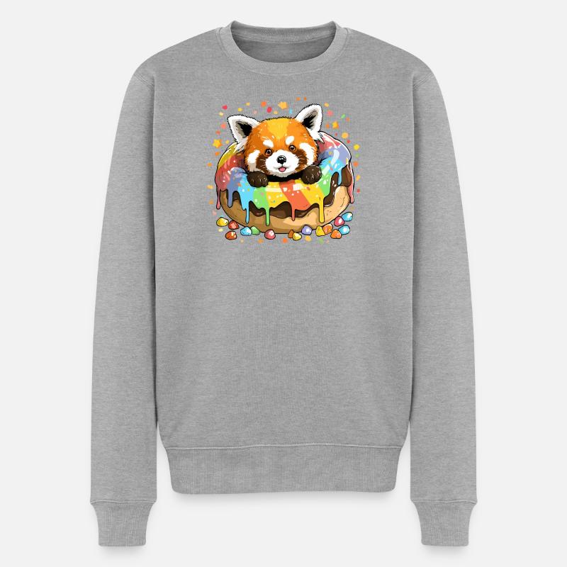 Roter Panda Kuchenzauber - Männer Premium Bio Pullover - Grau meliert