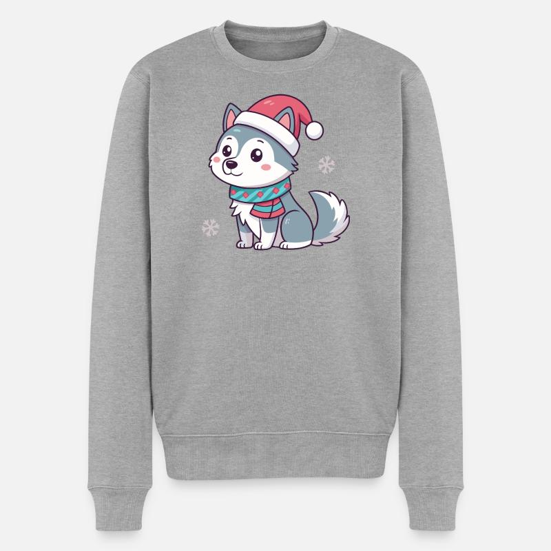 Nordischer Weihnachtswelpe - Männer Premium Bio Pullover - Grau meliert