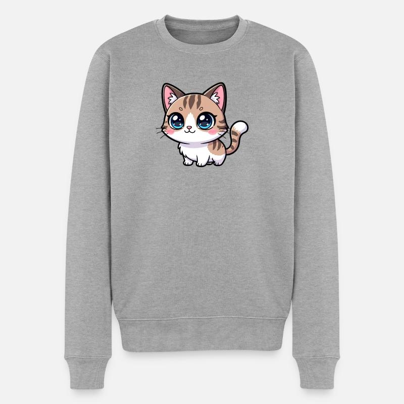 Kawaii Tabby-Kätzchen Großäugig - Männer Premium Bio Pullover - Grau meliert