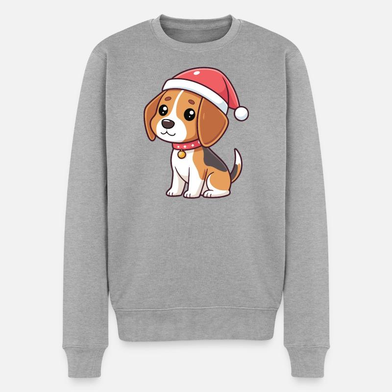 Hunde-Cartoon-Weihnachtsmannhut - Männer Premium Bio Pullover - Grau meliert