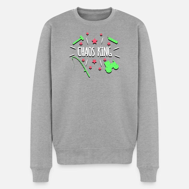Chaos King - Männer Premium Bio Pullover - Grau meliert