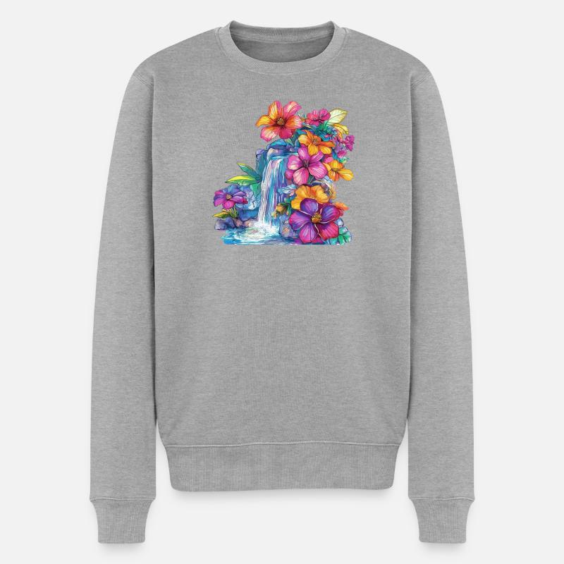 Blütenkaskade am Wasserfall - Männer Premium Bio Pullover - Grau meliert