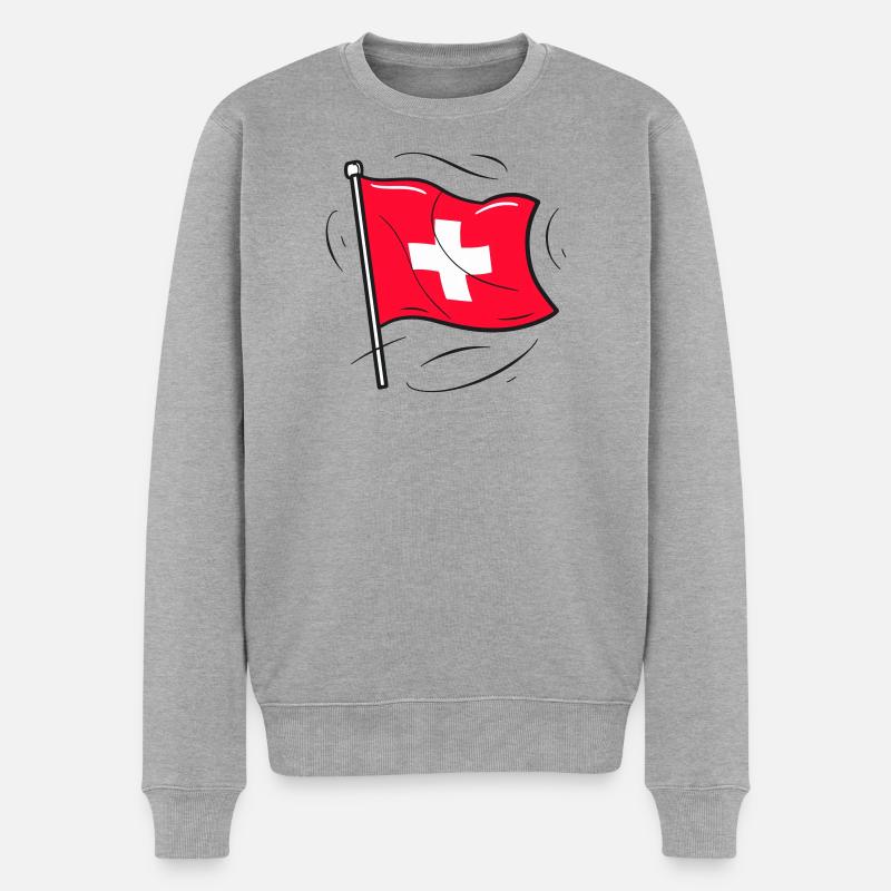 Schweizer Flagge Patriot Design - Männer Premium Bio Pullover - Grau meliert