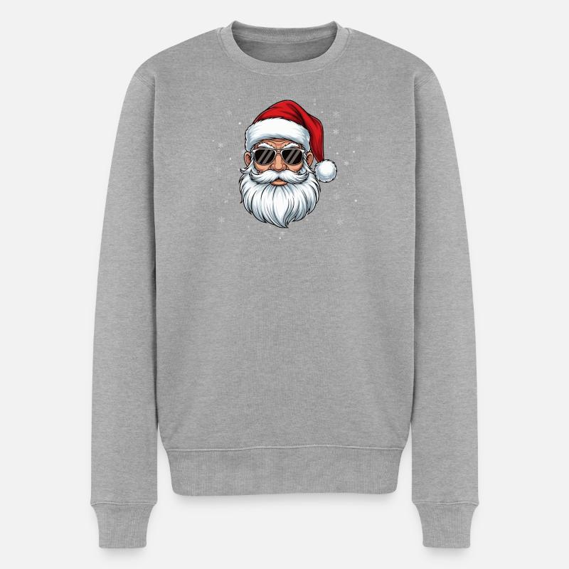 Weihnachtsmann mit Sonnenbrille - Männer Premium Bio Pullover - Grau meliert