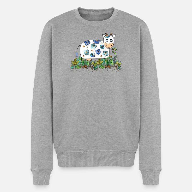 Kuh - Männer Premium Bio Pullover - Grau meliert