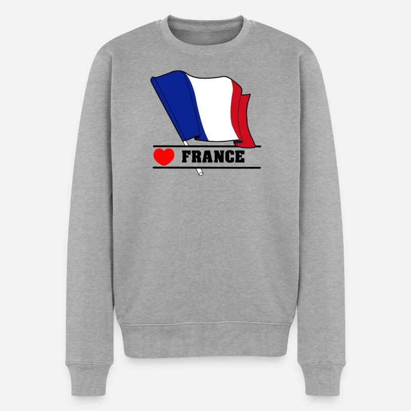 Frankreich Flaggenherz - Männer Premium Bio Pullover - Grau meliert