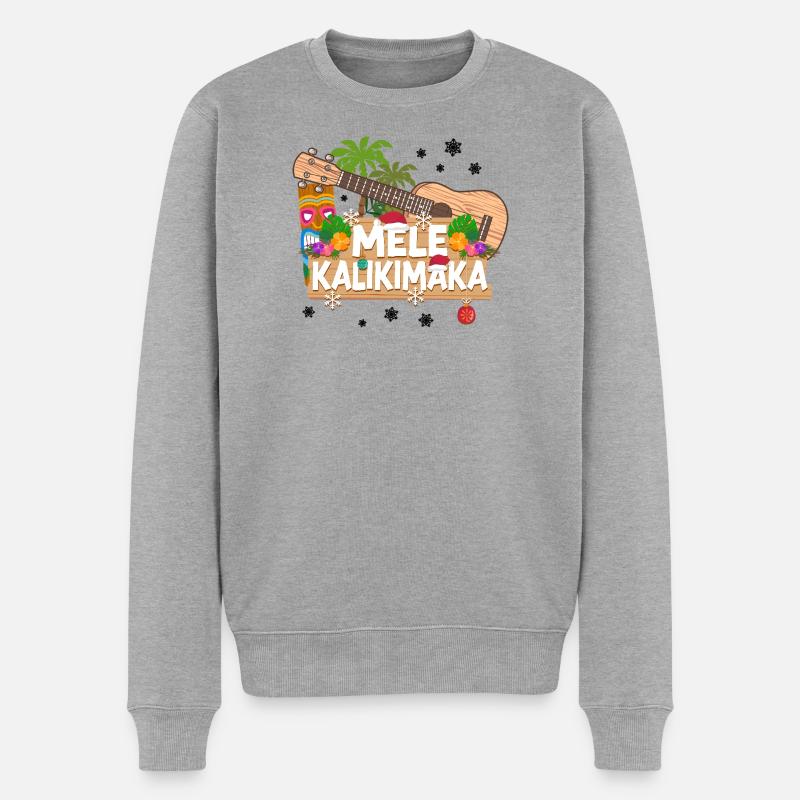 Hawaiian Ukulele Uke Christmas - Männer Premium Bio Pullover - Grau meliert