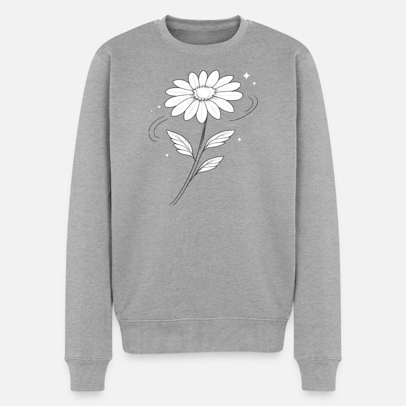 Daisy Skizze in Schwarzweiß - Männer Premium Bio Pullover - Grau meliert