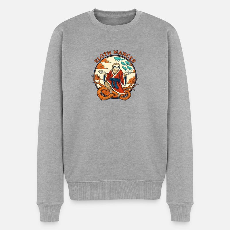 Faultier-Meister der langsamen Magiegeister - Männer Premium Bio Pullover - Grau meliert