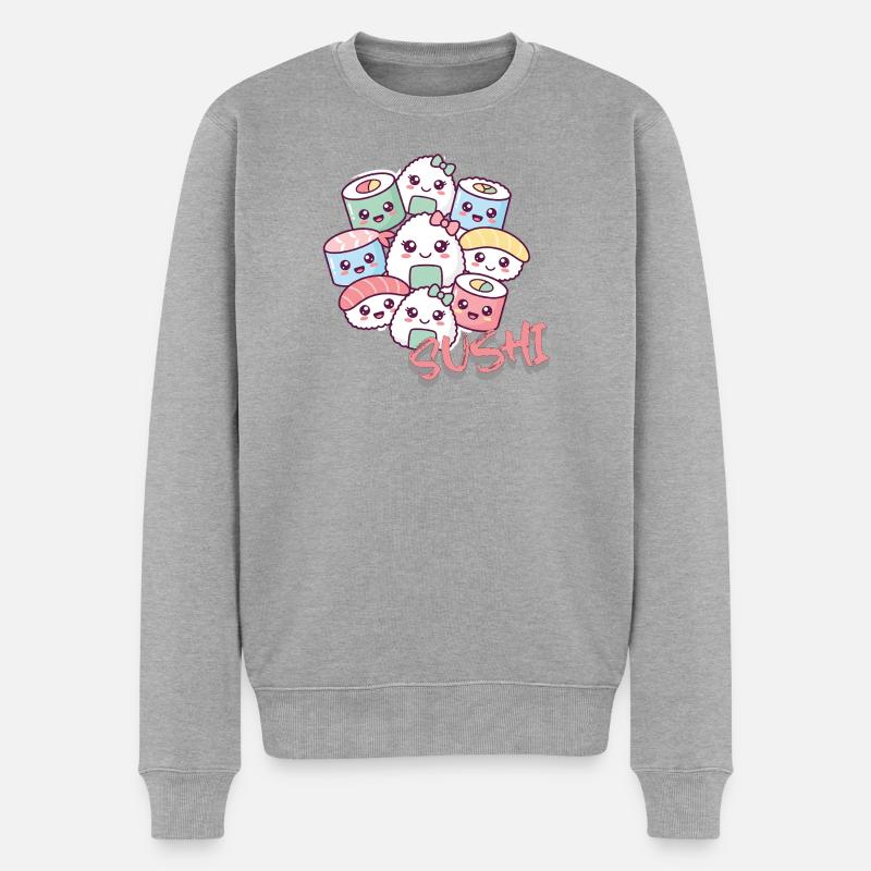 Kawaii Sushi Parade - Männer Premium Bio Pullover - Grau meliert