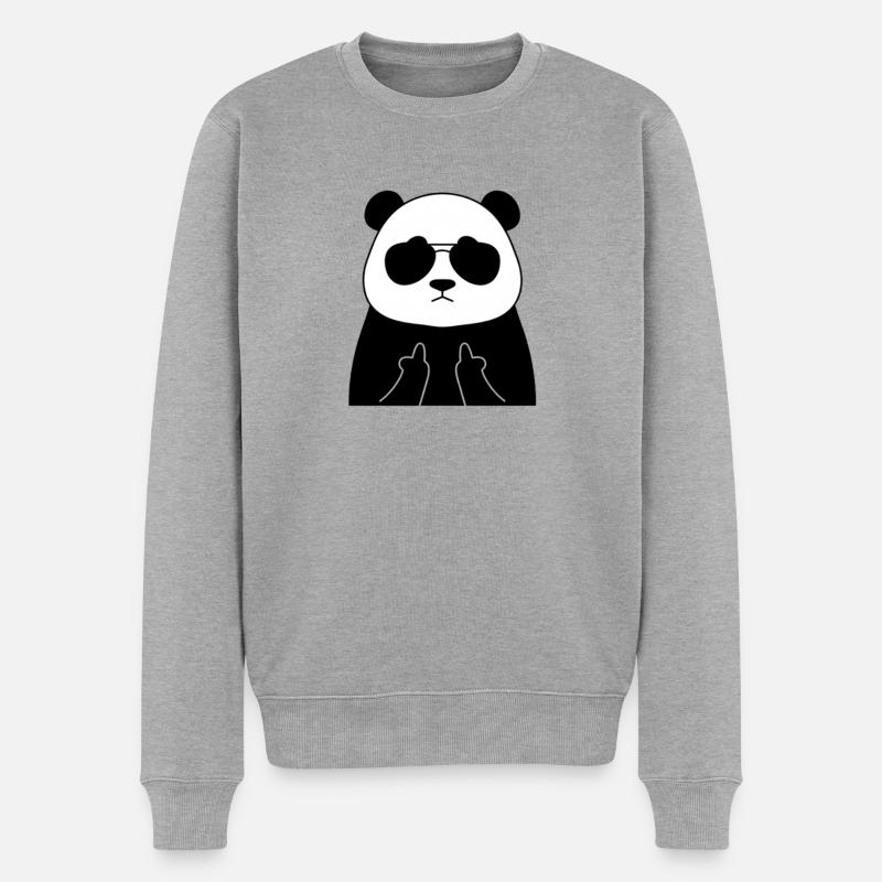 Panda mit Sonnenbrille Mittelfinger - Männer Premium Bio Pullover - Grau meliert