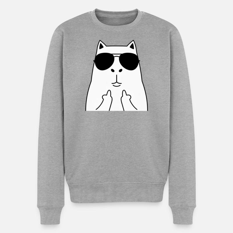 Katzengesicht mit Sonnenbrille - Männer Premium Bio Pullover - Grau meliert