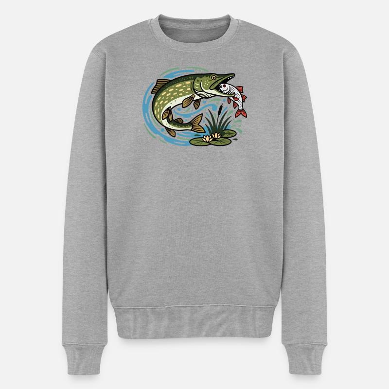 Le brochet attrape le cafard - Pull Premium bio Homme - gris chiné