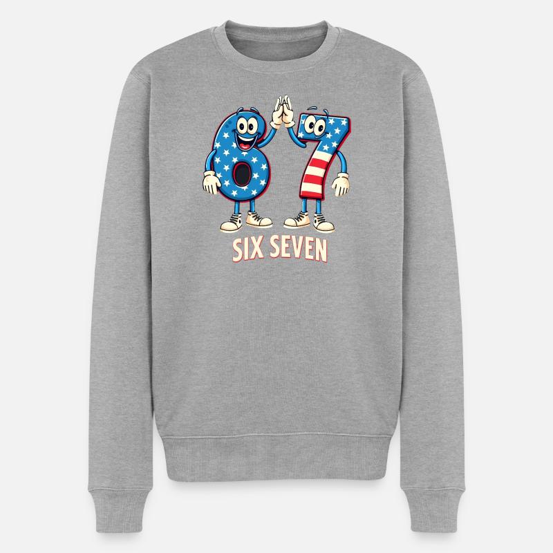 US Flag 67 Memes Six Seven - Männer Premium Bio Pullover - Grau meliert